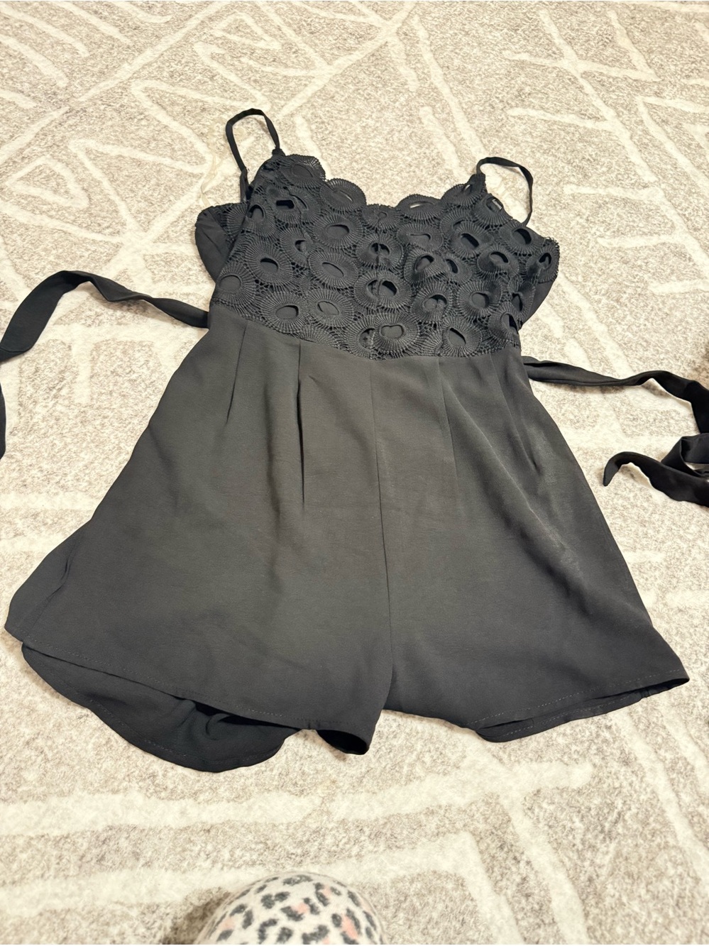 Active USA Black Lace-Top Satin Romper
